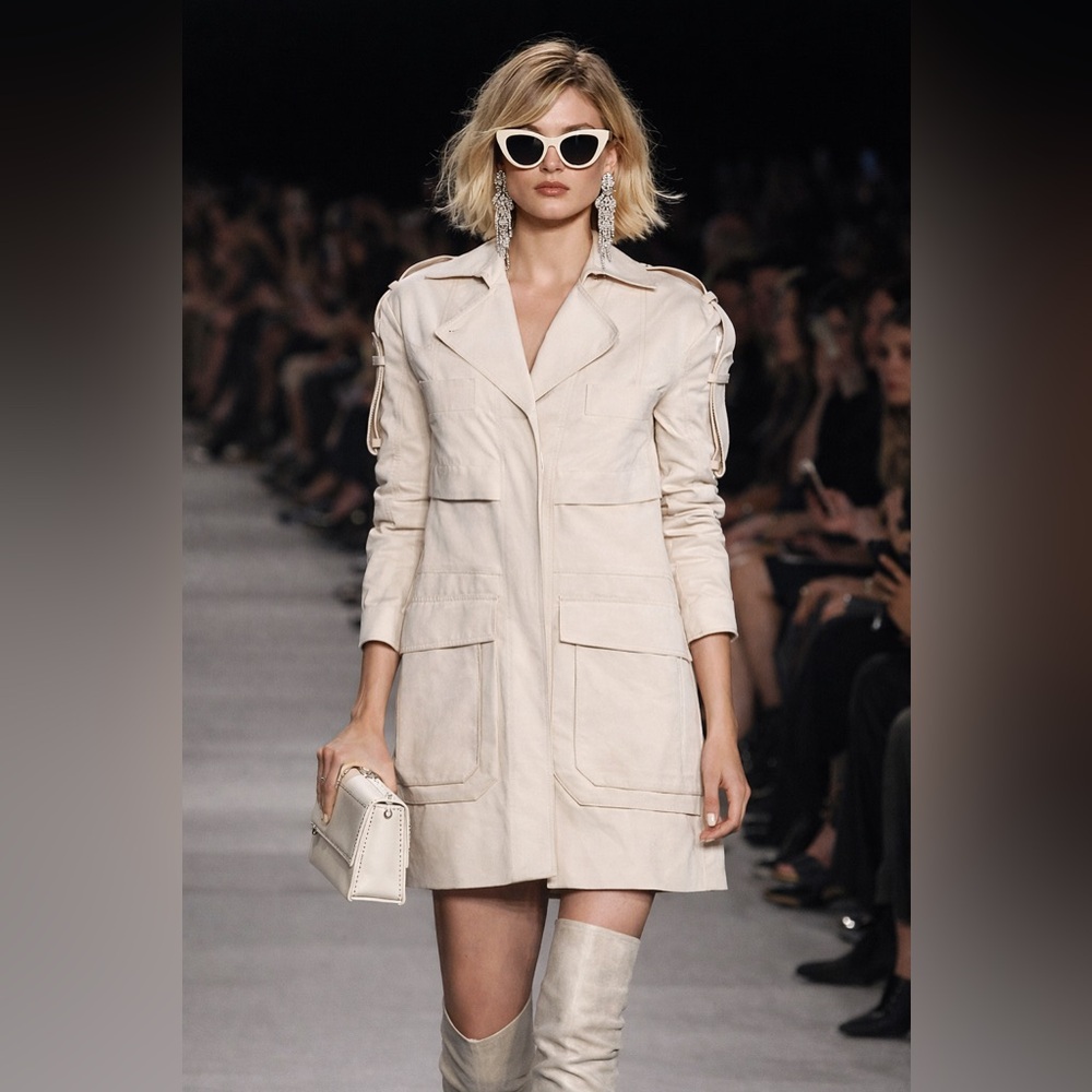 🤍 BCBGMAXAZRIA Runway Cotton-Blend Cream Trench Coat – Size XXS